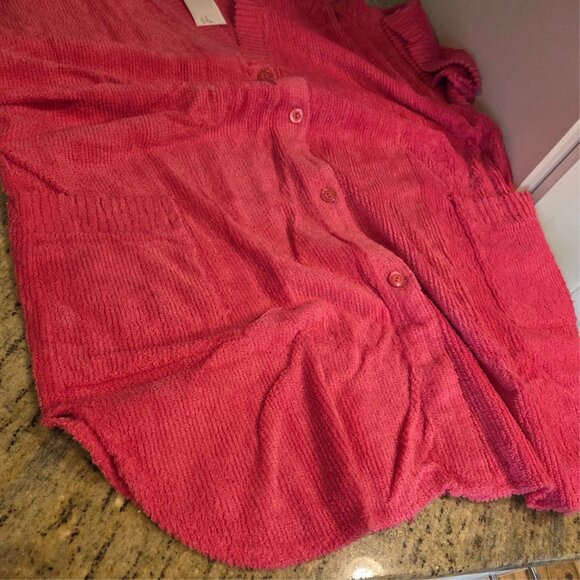 New! Pink Chenille Shirt Robe Adonna Plus Size 3X Leisurewear Button Pockets - Picture 6 of 16